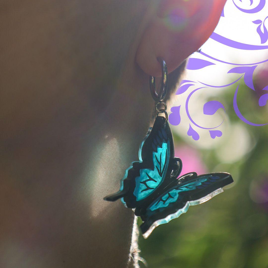 The Ulysses - 3D Butterfly Hoop Earrings - Handmade Acrylic Jewellery