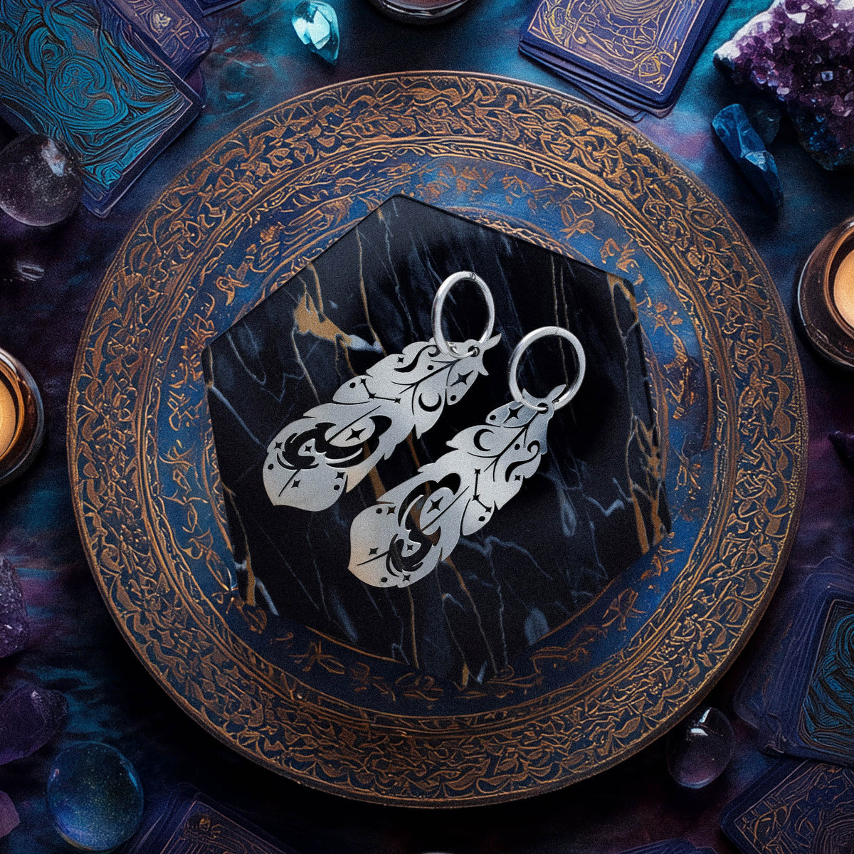 *PRE-ORDER* Mystic Owl Feather Earrings- BINKABU Halloween Collection