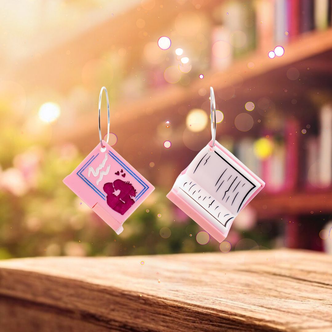 Second-Chance Romance 3D Book Earrings - Acrylic Hoop Earrings - Handmade Bookish Jewellery