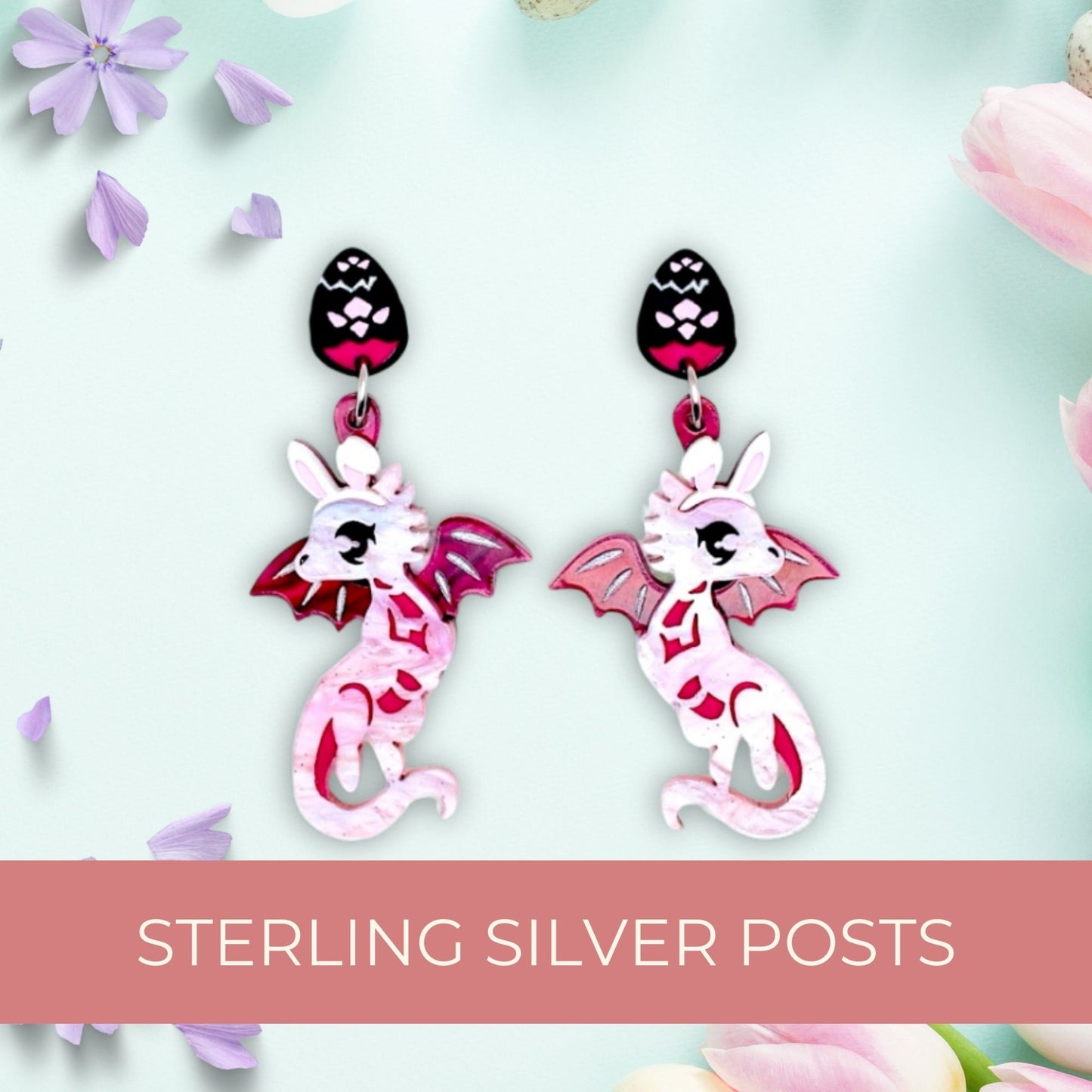 LIMITED EDITION: 'Easter Bunny' Dragons - Acrylic Dangle Earrings - Handmade Fantasy Jewellery