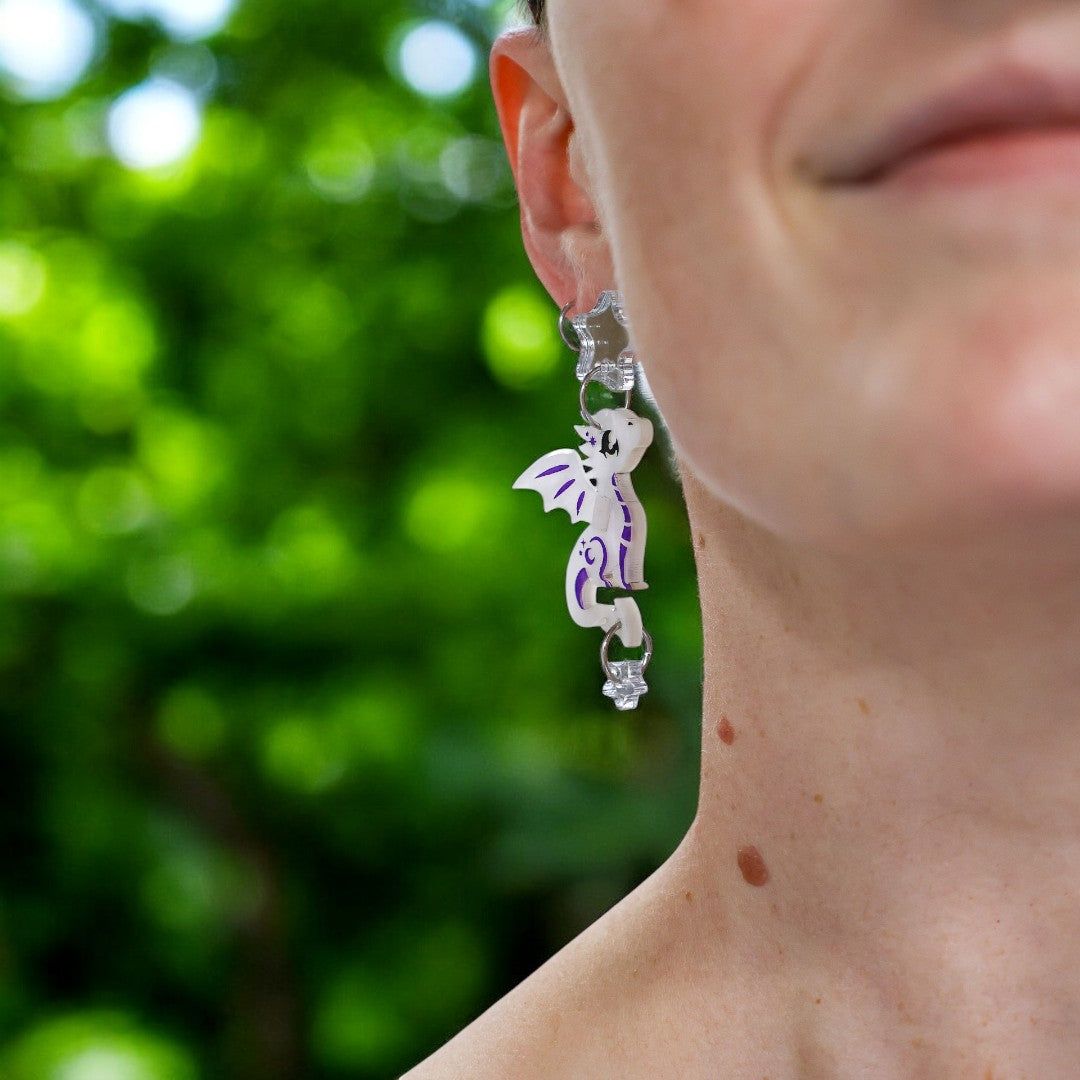 3D ‘Luna’ Dragon Dangles - Acrylic Earrings - Handmade Fantasy Jewellery